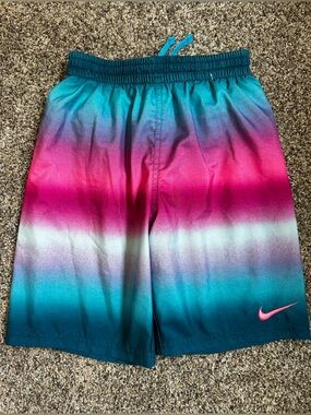 Nike Boys Ombre Teal and Pink Swim Trunks Shorts